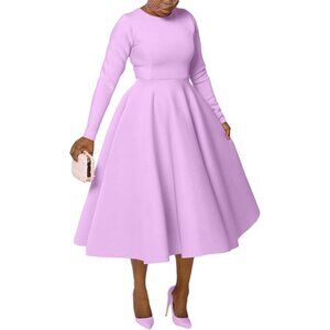 Vintage Cocktail Dress Women's Long Sleeve Church Evening Dress Plus Size